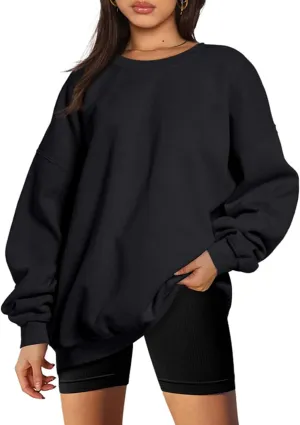 Women's Oversized Sweatshirts Fleece Long Sleeve Crew Neck Pullover Sweatshirt Casual Hoodie Tops Small