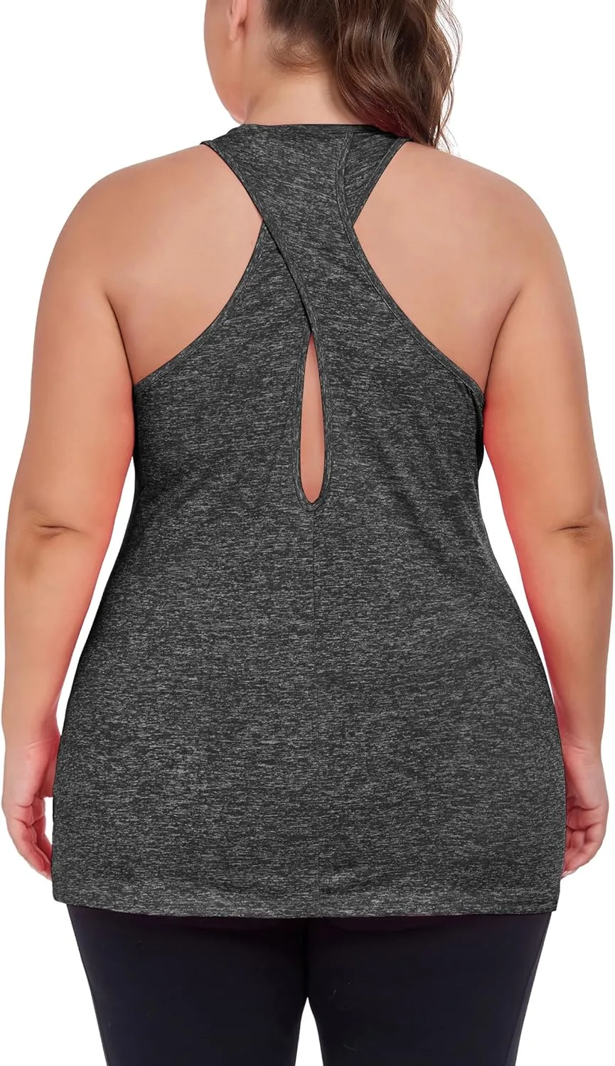 Women's Plus Size Athletic Tank Tops Cross Backless Racerback Workout Yoga Running Sleevelss Shirts