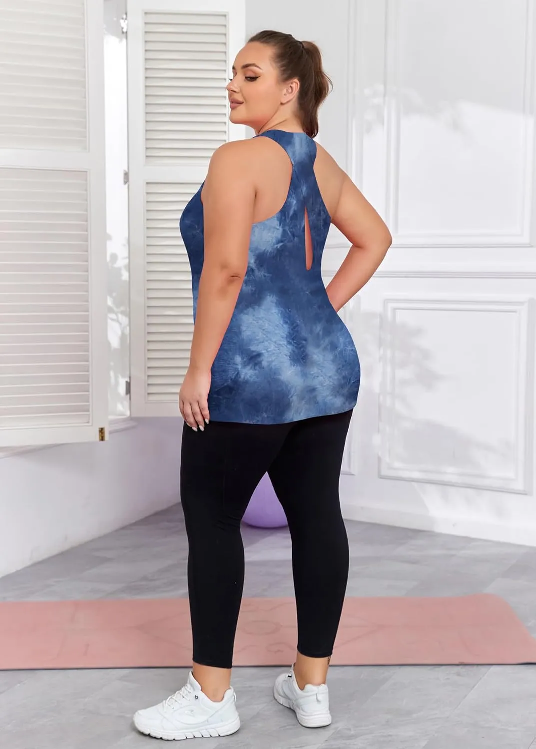 Women's Plus Size Athletic Tank Tops Cross Backless Racerback Workout Yoga Running Sleevelss Shirts