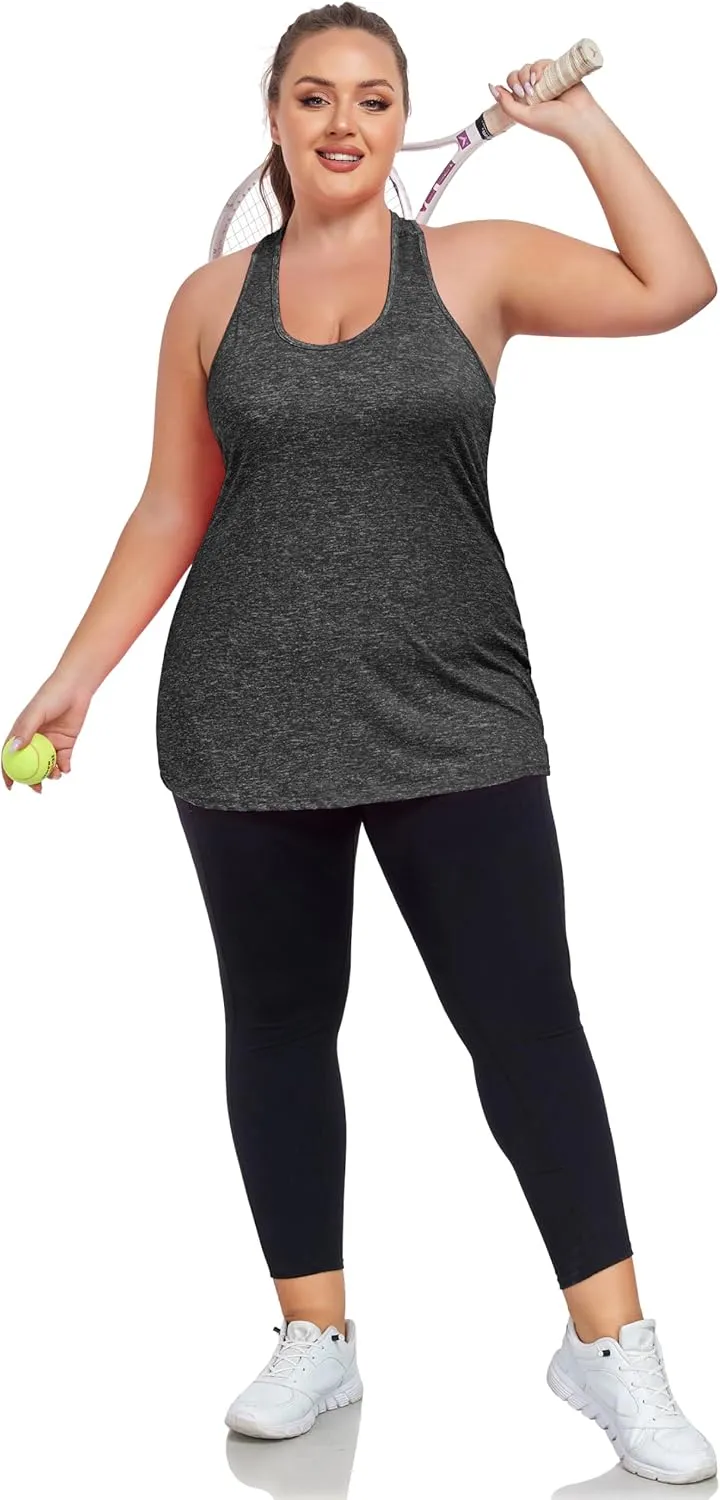Women's Plus Size Athletic Tank Tops Cross Backless Racerback Workout Yoga Running Sleevelss Shirts