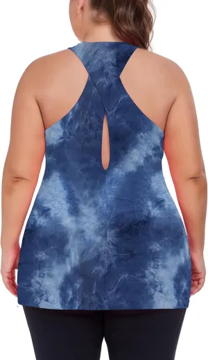 Women's Plus Size Athletic Tank Tops Cross Backless Racerback Workout Yoga Running Sleevelss Shirts