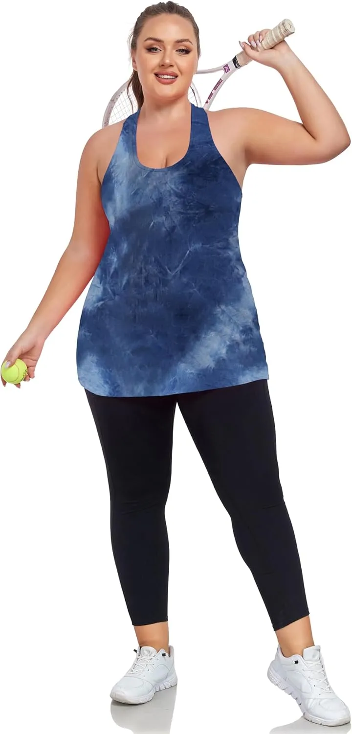 Women's Plus Size Athletic Tank Tops Cross Backless Racerback Workout Yoga Running Sleevelss Shirts