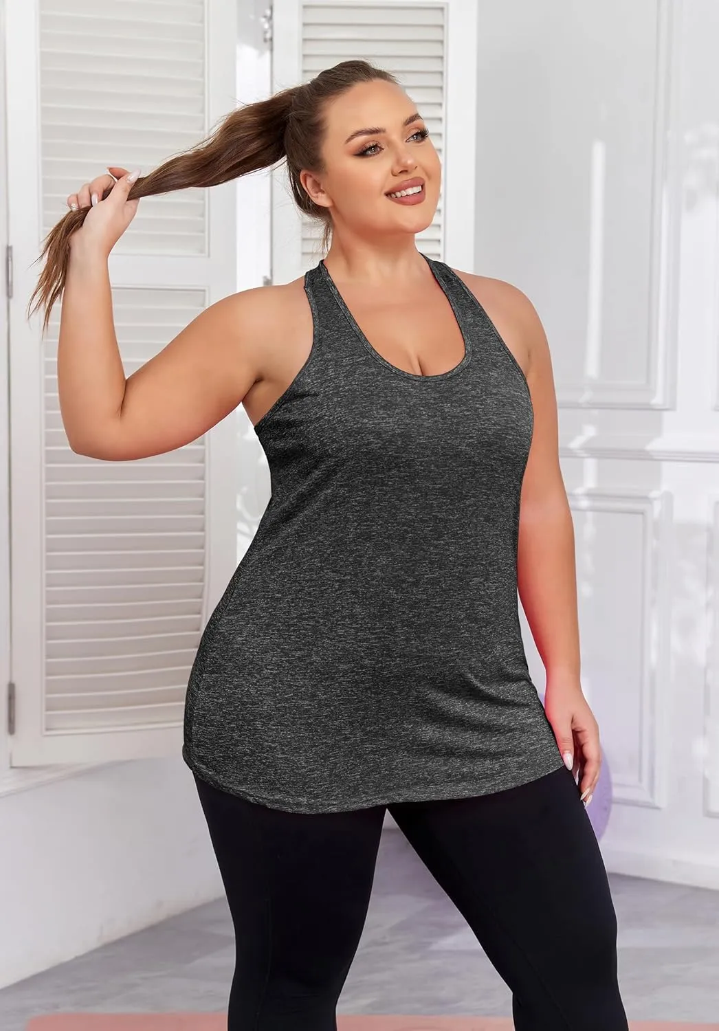 Women's Plus Size Athletic Tank Tops Cross Backless Racerback Workout Yoga Running Sleevelss Shirts