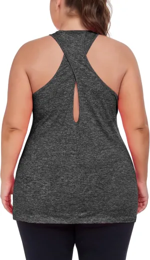 Women's Plus Size Athletic Tank Tops Cross Backless Racerback Workout Yoga Running Sleevelss Shirts