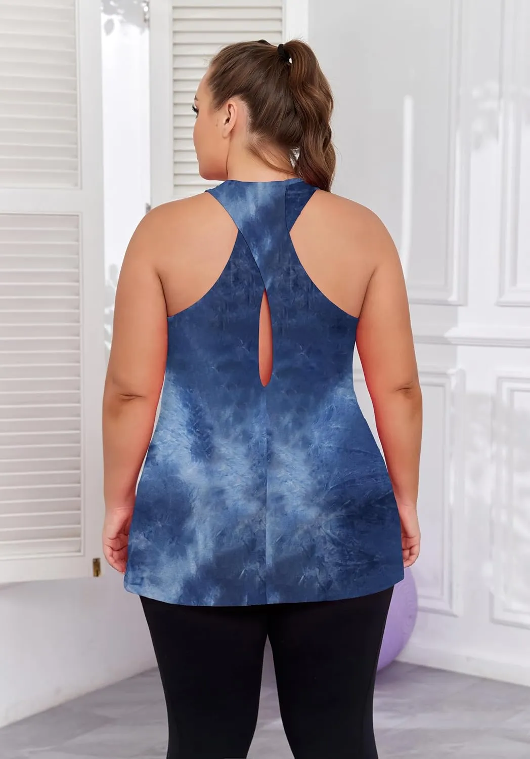 Women's Plus Size Athletic Tank Tops Cross Backless Racerback Workout Yoga Running Sleevelss Shirts