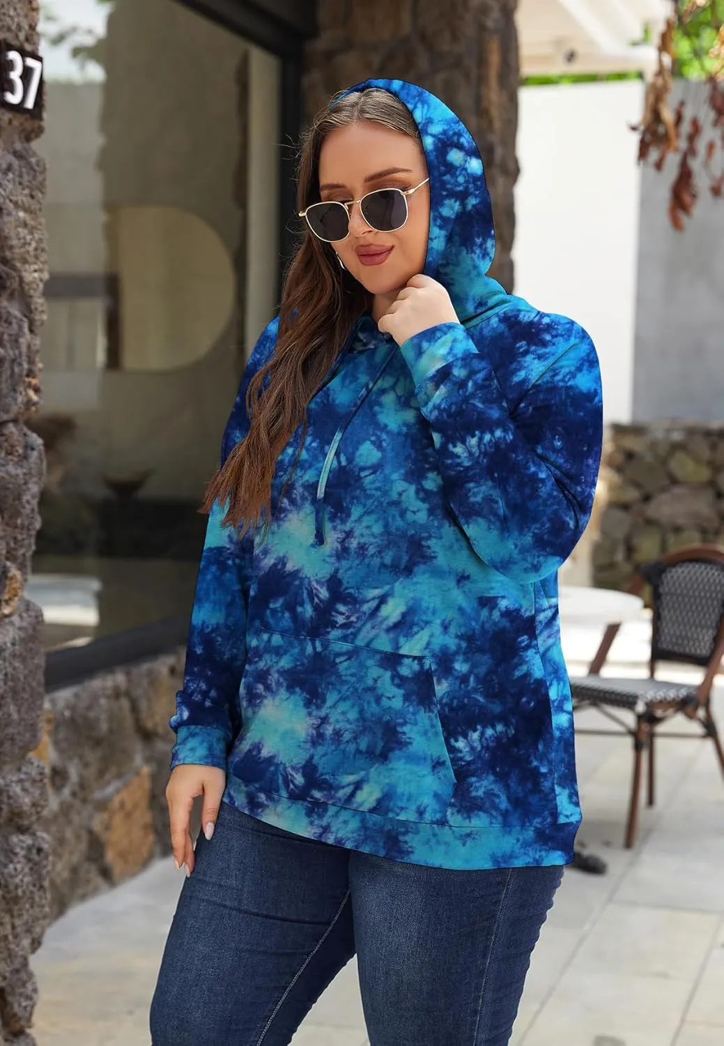 Women's Plus Size Hoodies Long Sleeve Drawstring Pullover Sweatshirt with Pocket XL-5XL