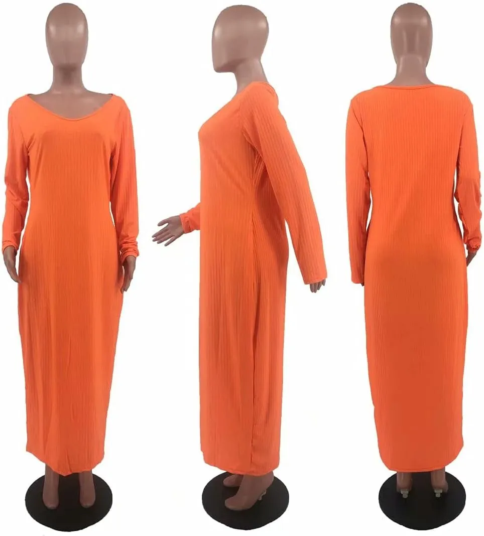 Women's Plus Size Sexy Stretchable Long Sleeve Maxi Sweater Off Shoulder Knit Slim Fit Dress