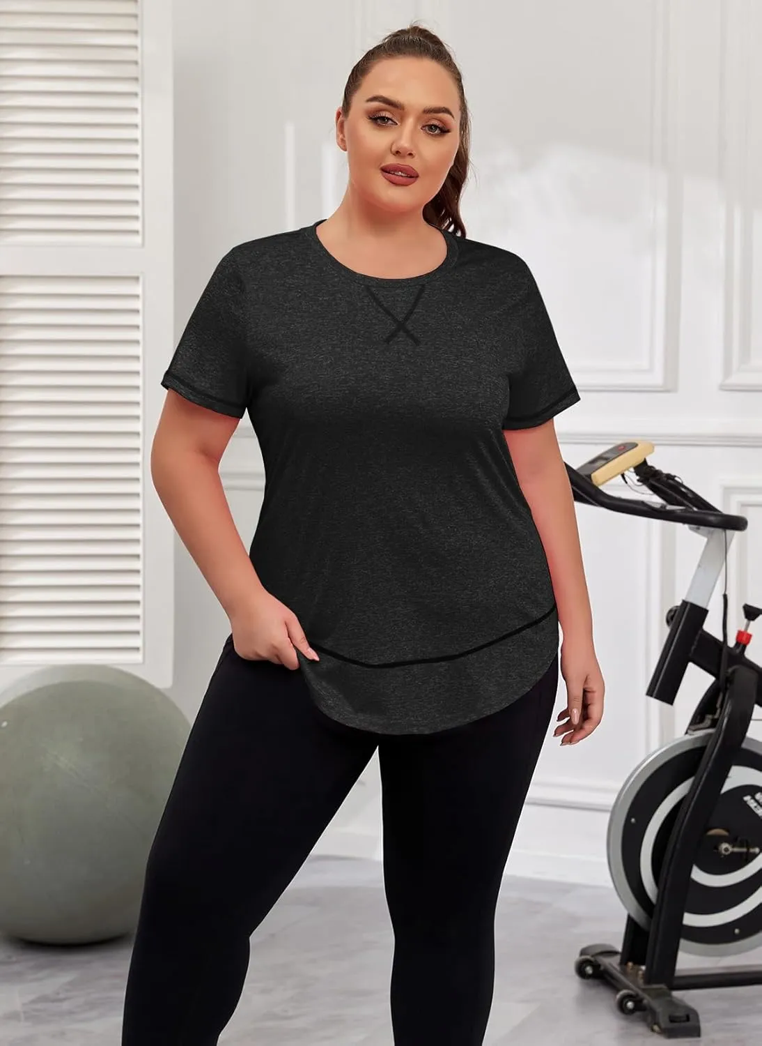 Women's Plus Size Workout Tops Short Sleeve Loose fit Shirts Athletic Gym Yoga Clothing