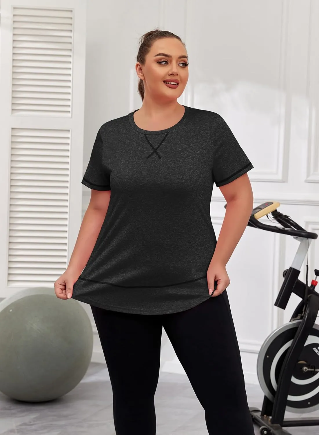 Women's Plus Size Workout Tops Short Sleeve Loose fit Shirts Athletic Gym Yoga Clothing