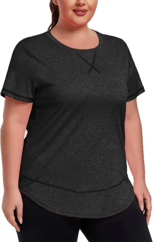 Women's Plus Size Workout Tops Short Sleeve Loose fit Shirts Athletic Gym Yoga Clothing