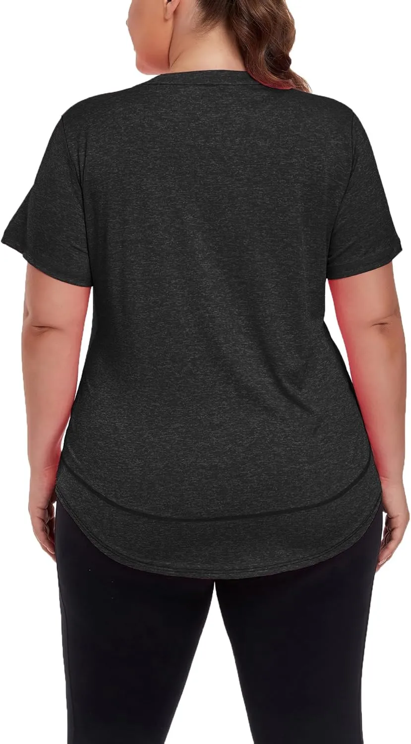Women's Plus Size Workout Tops Short Sleeve Loose fit Shirts Athletic Gym Yoga Clothing