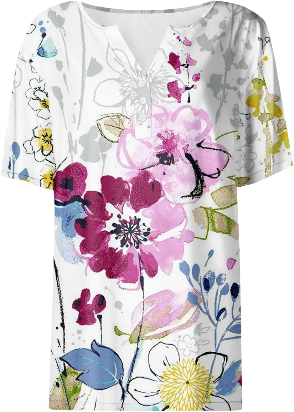Womens Polo Shirts Short Sleeve Oversized V-Neck Pullover Printed Casual Shirt Top Loose Trendy Button Down T Shirt
