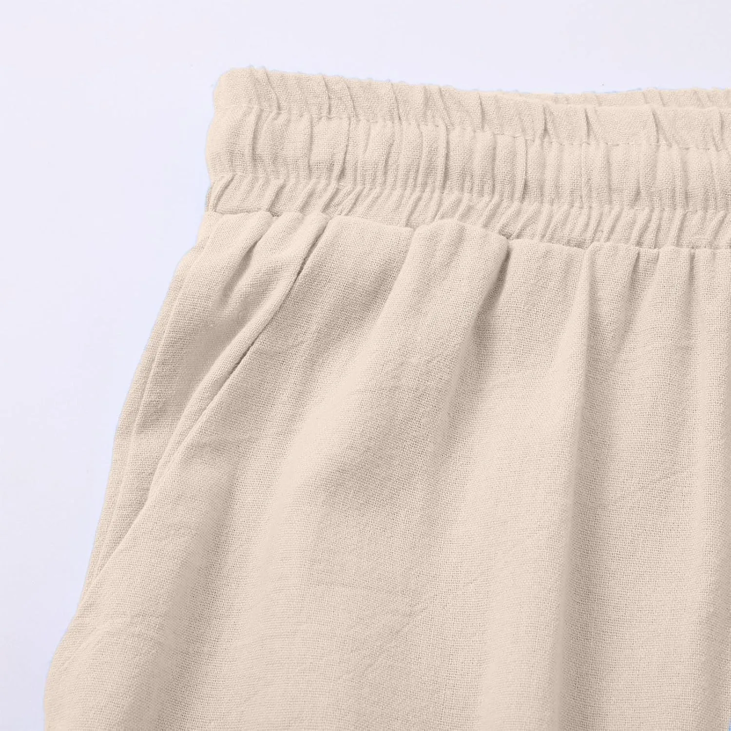 Women's Summer Cotton Linen Wide Leg Pants Drawstring high Waist Palazzo Flowy Beach Trousers