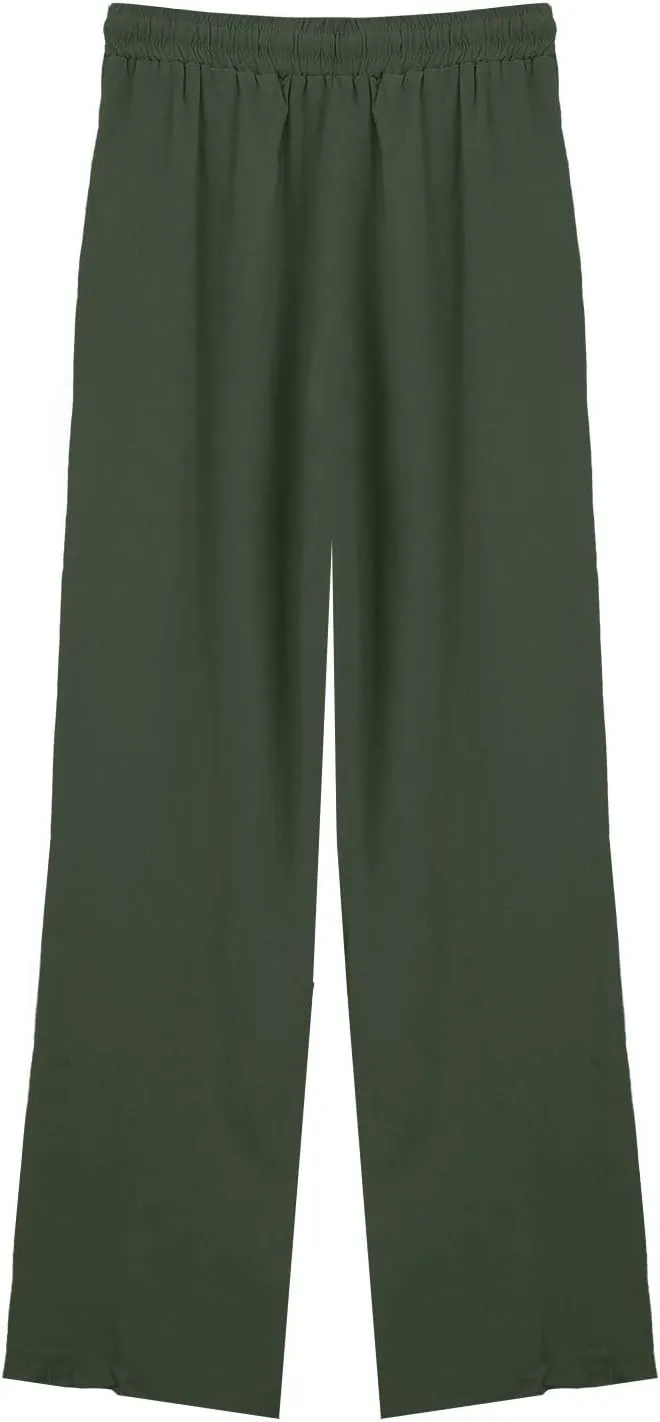 Women's Summer Cotton Linen Wide Leg Pants Drawstring high Waist Palazzo Flowy Beach Trousers