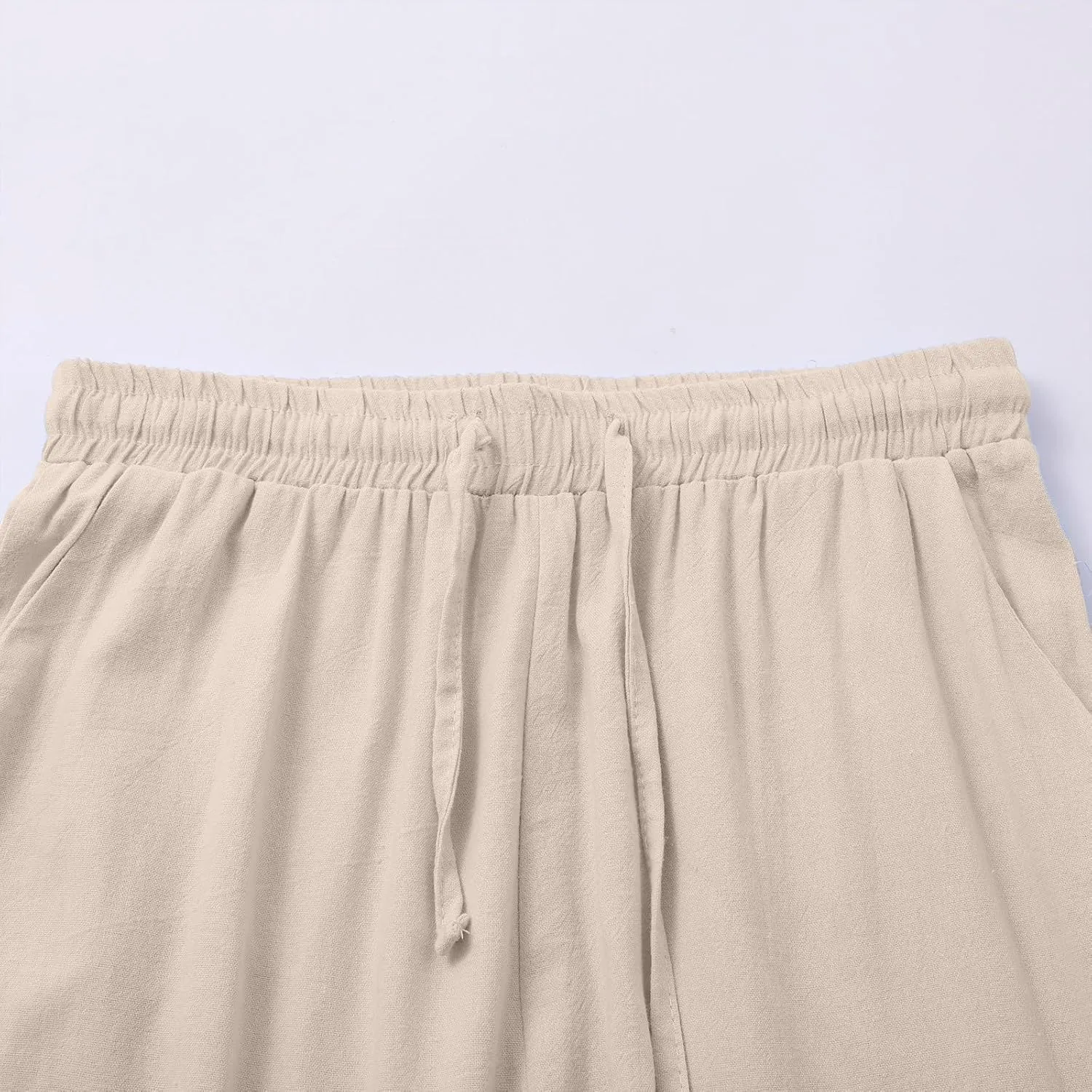 Women's Summer Cotton Linen Wide Leg Pants Drawstring high Waist Palazzo Flowy Beach Trousers