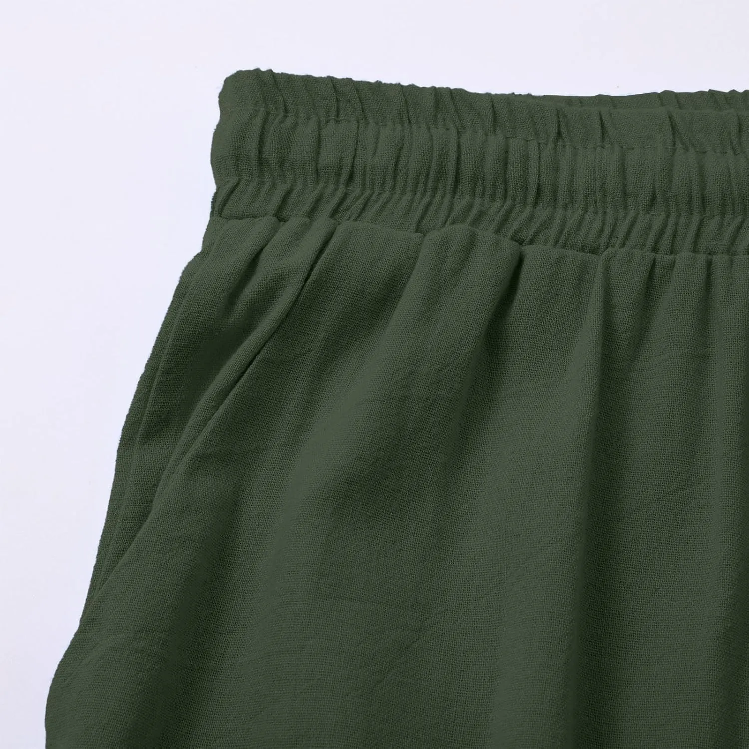 Women's Summer Cotton Linen Wide Leg Pants Drawstring high Waist Palazzo Flowy Beach Trousers
