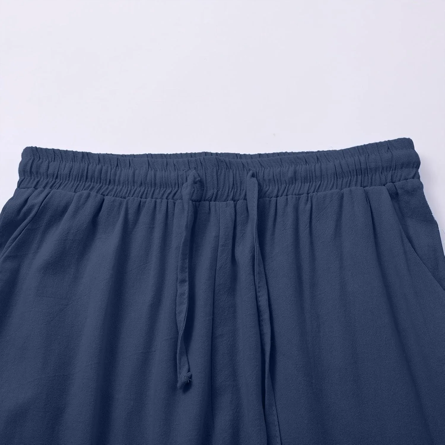 Women's Summer Cotton Linen Wide Leg Pants Drawstring high Waist Palazzo Flowy Beach Trousers