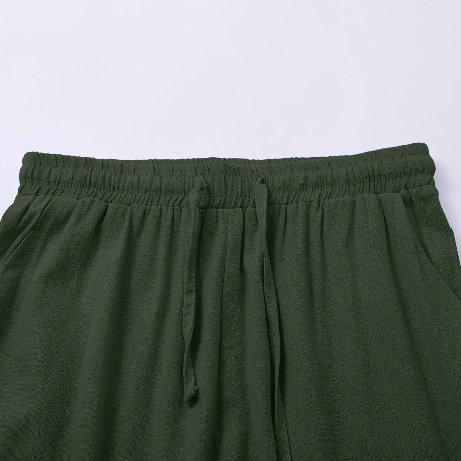 Women's Summer Cotton Linen Wide Leg Pants Drawstring high Waist Palazzo Flowy Beach Trousers