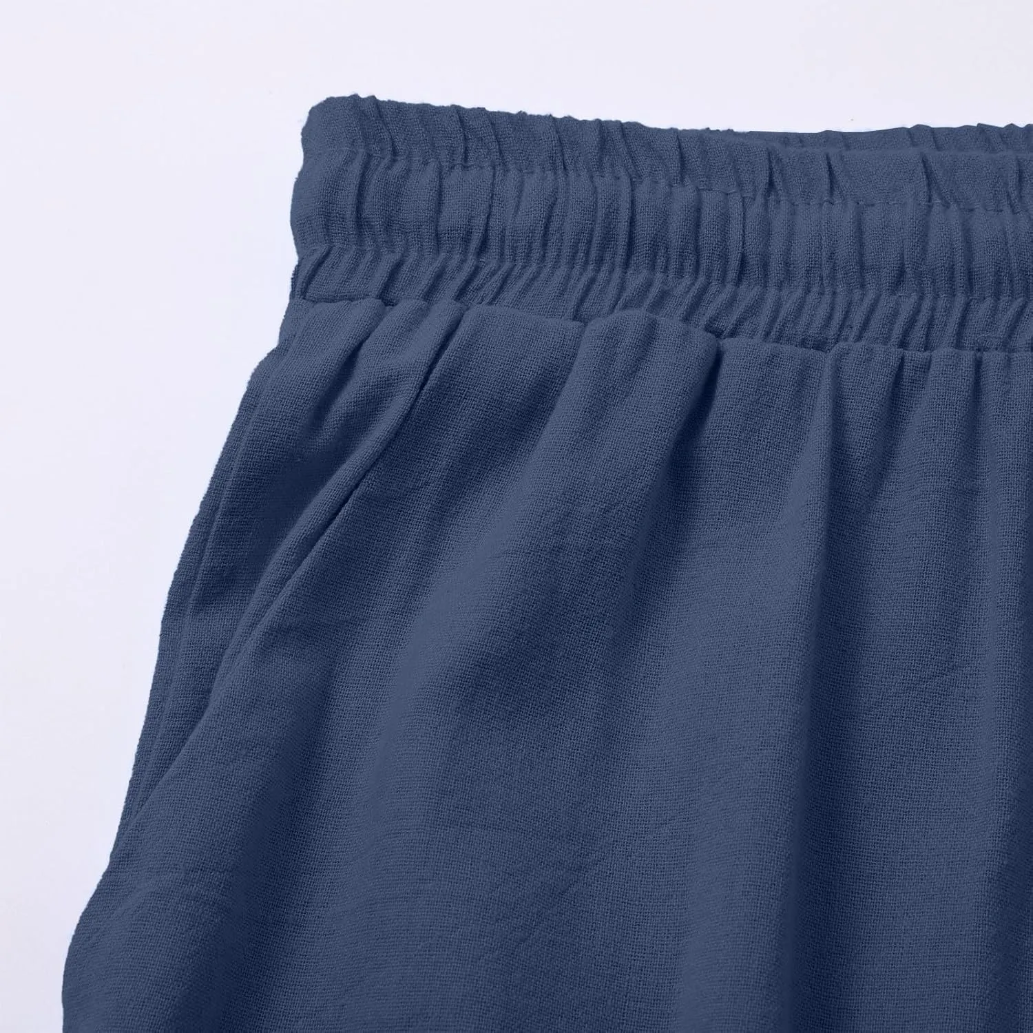 Women's Summer Cotton Linen Wide Leg Pants Drawstring high Waist Palazzo Flowy Beach Trousers