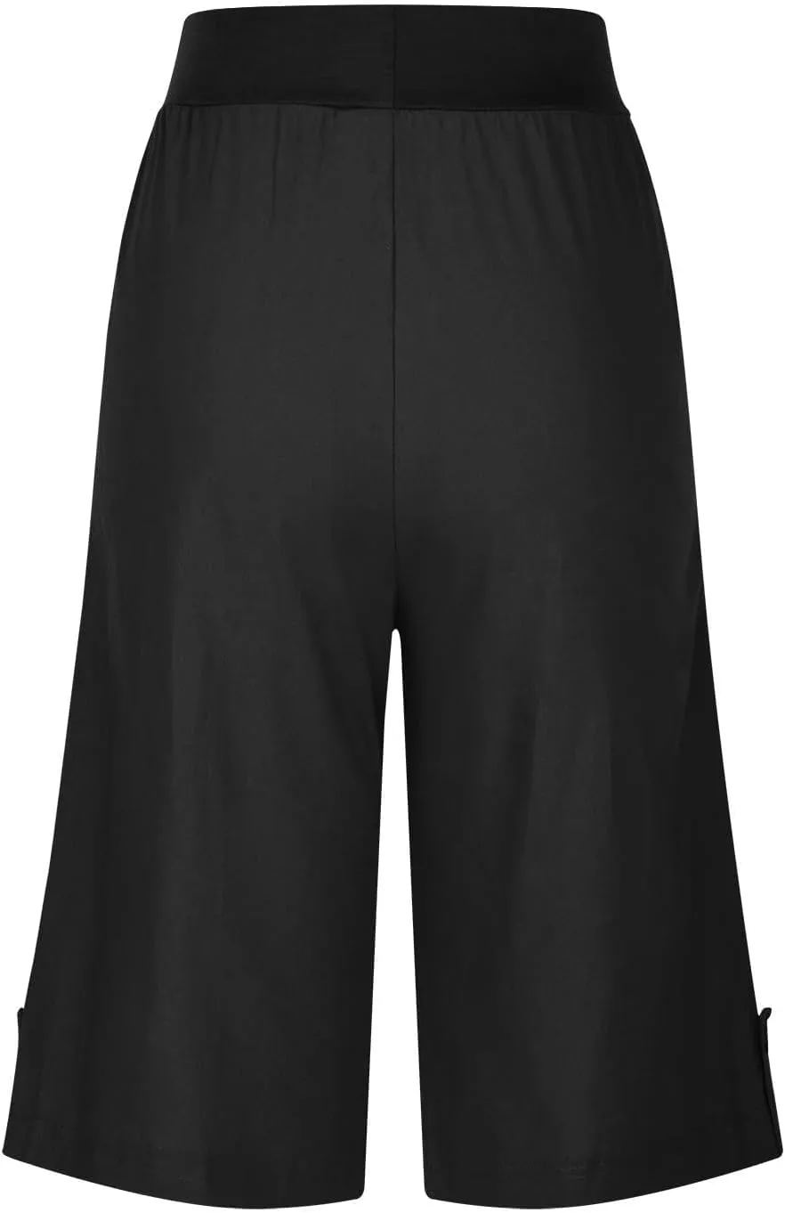 Women's Summer Linen Capri Pants with Pockets Casual High Waist Wide Leg Trousers Trendy Bermuda Shorts S-4XL