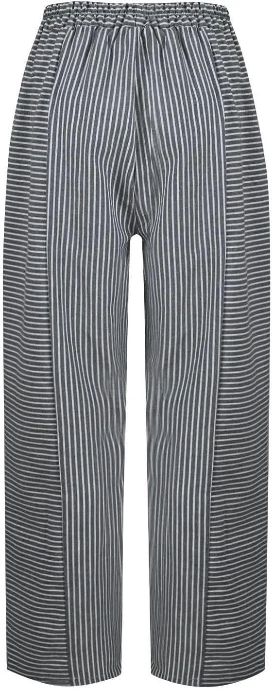Womens Trendy Striped Linen Pants Casual High Waist Capri 2025 Summer Straight Leg Trousers with Pockets Workwear