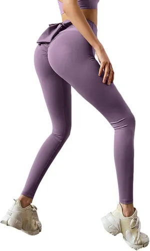 Women's Tummy Control Yoga Pants High Waist Bow Butt Lift Sweatpants Workout Jogging Leggings Trousers