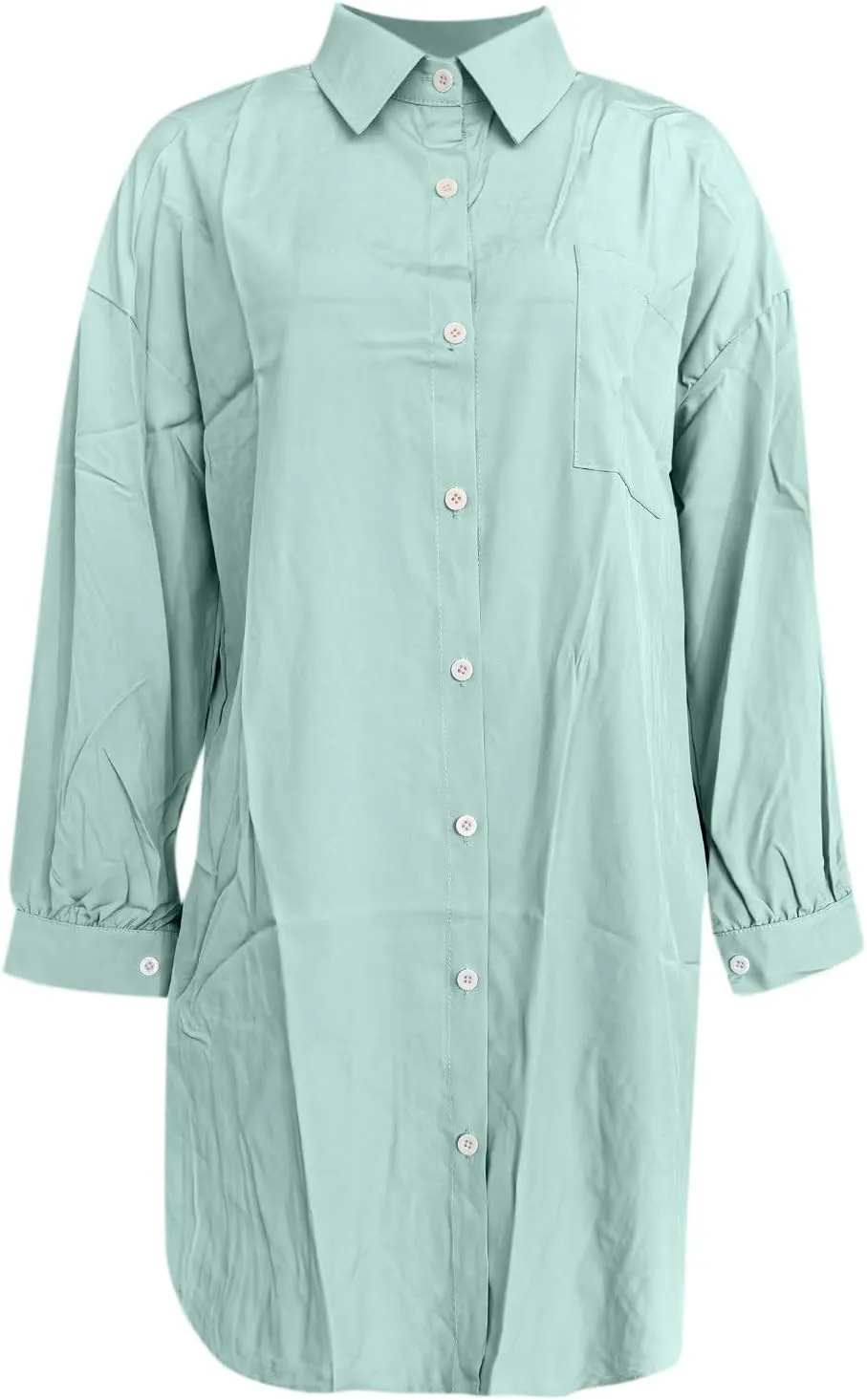 Women's Tunic Mini Shirt Dress Casual Long Sleeve Button Up Ruffle Hem Dress Flowy Chambray Dresses