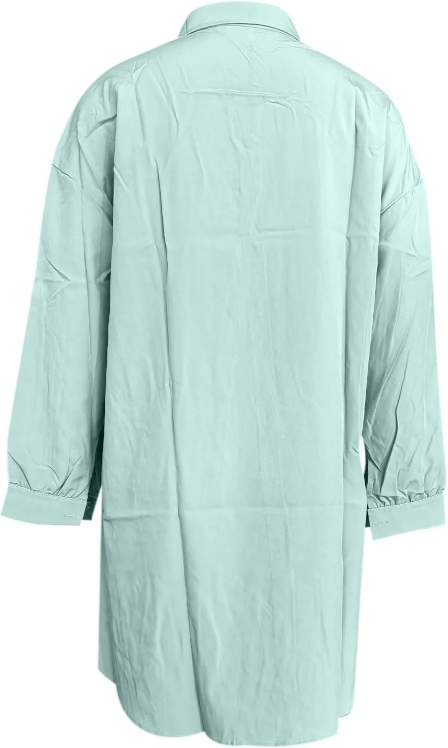 Women's Tunic Mini Shirt Dress Casual Long Sleeve Button Up Ruffle Hem Dress Flowy Chambray Dresses