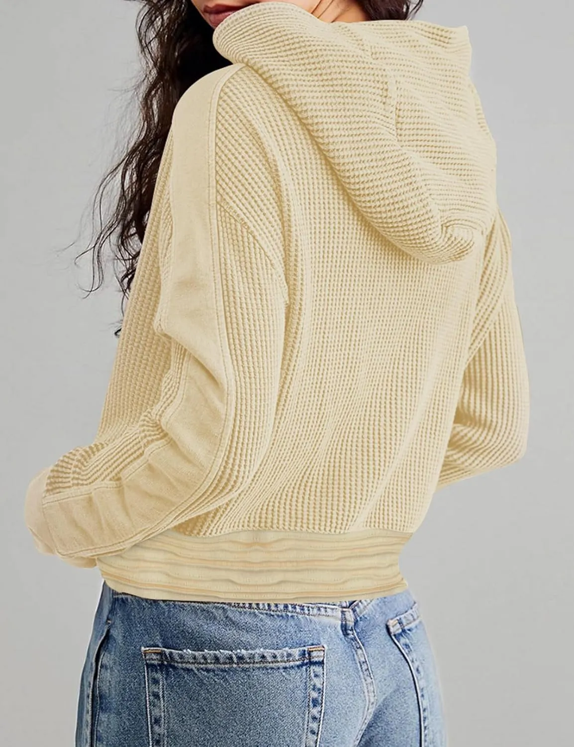 Yimoon Women's Waffle Knit Jacket Oversized Zip Up Hoodies Casual Long Sleeve Shacket Tops with Pocket