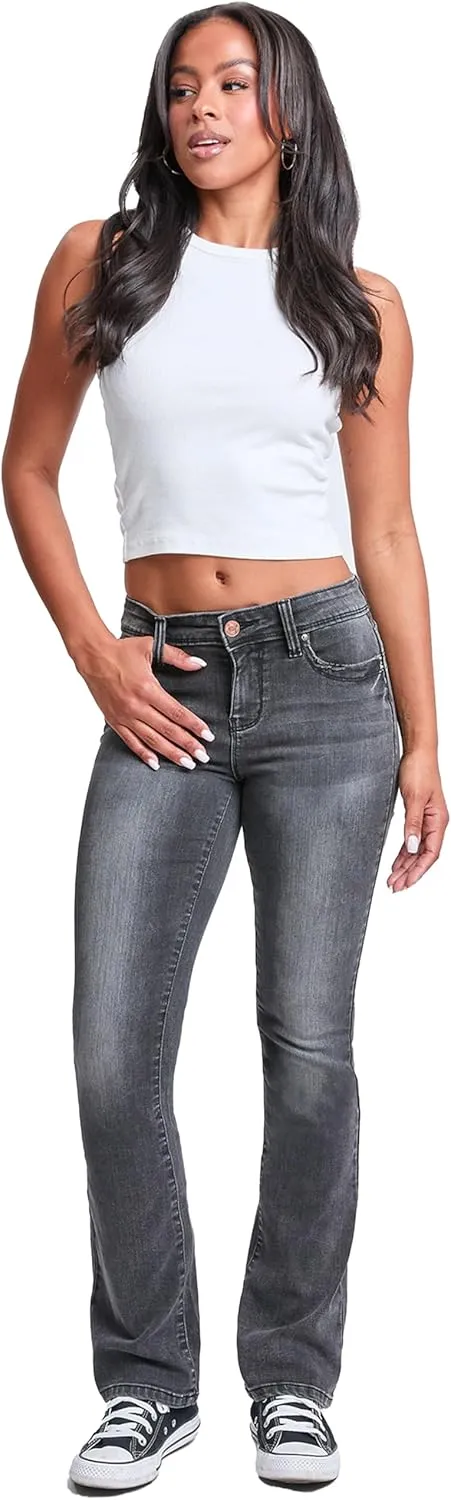 YMI Women's Wannabettabutt Mid Rise Bootcut Jeans