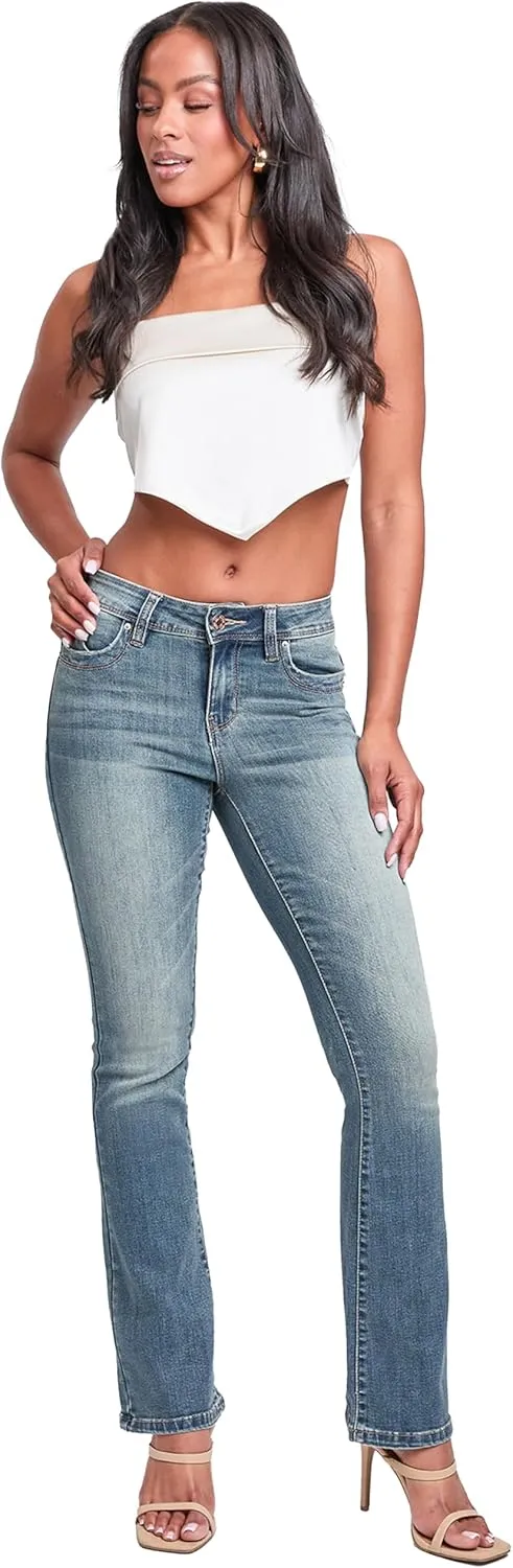 YMI Women's Wannabettabutt Mid Rise Bootcut Jeans