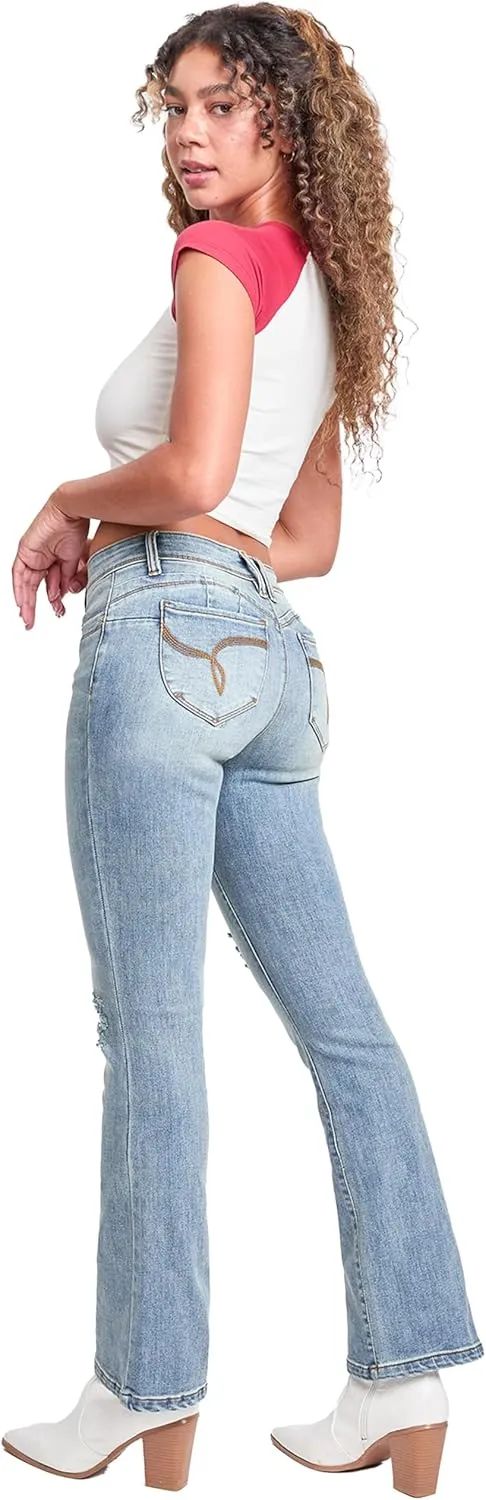 YMI Women's Wannabettabutt Mid Rise Bootcut Jeans