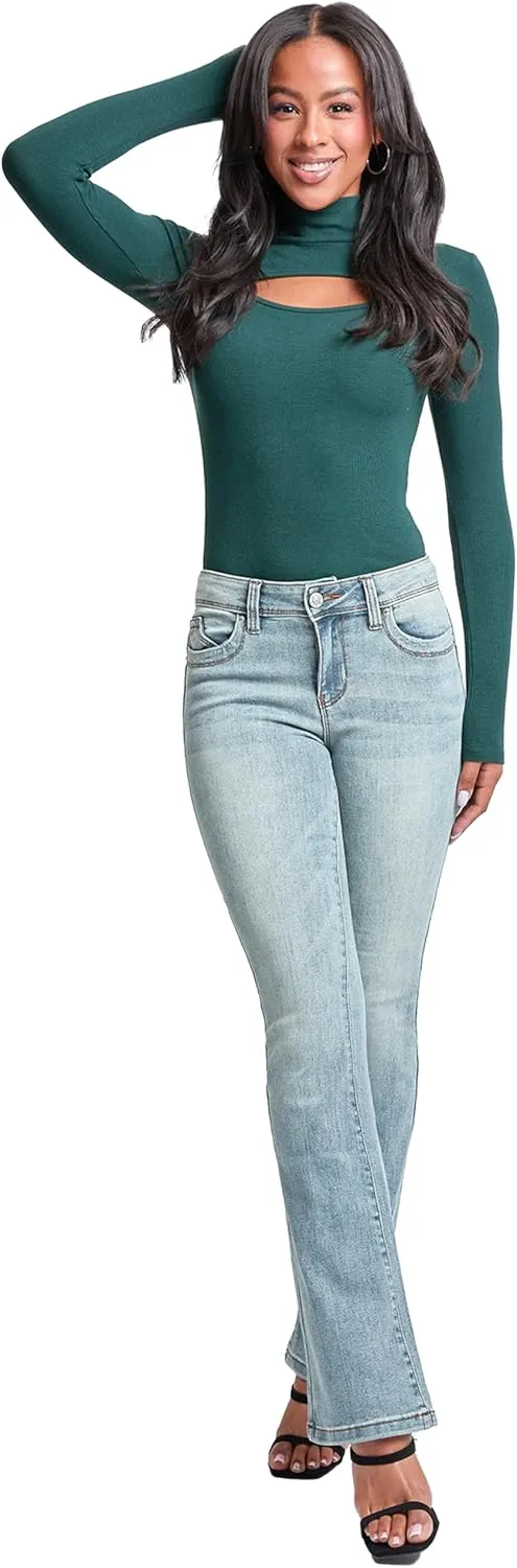 YMI Women's Wannabettabutt Mid Rise Bootcut Jeans