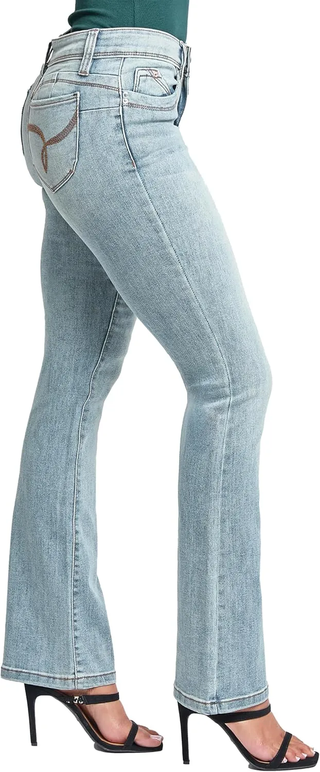 YMI Women's Wannabettabutt Mid Rise Bootcut Jeans