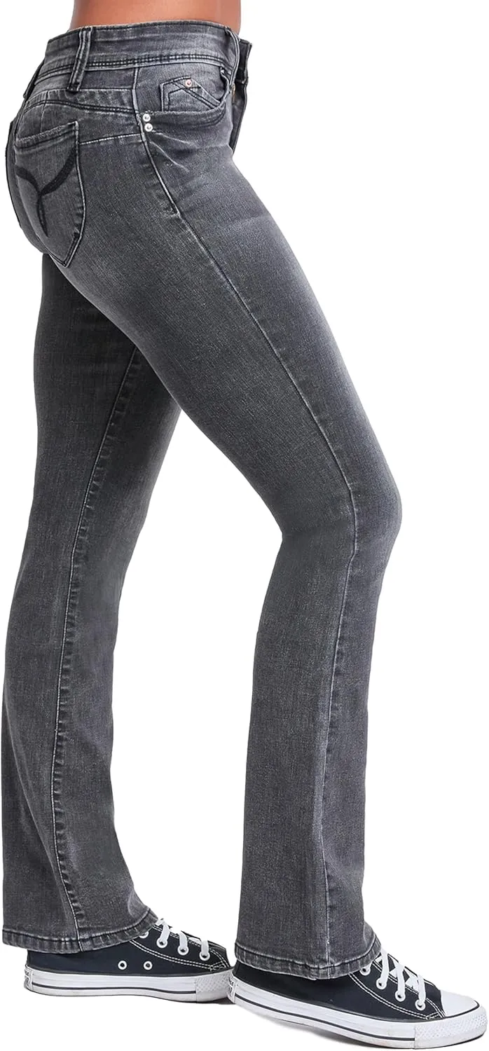 YMI Women's Wannabettabutt Mid Rise Bootcut Jeans