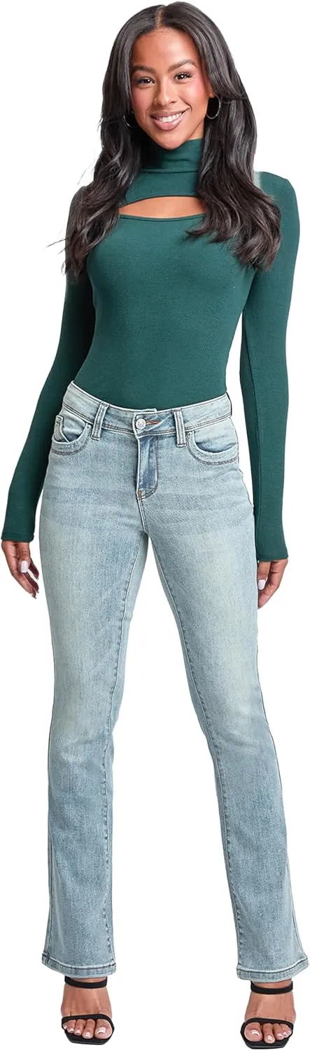 YMI Women's Wannabettabutt Mid Rise Bootcut Jeans
