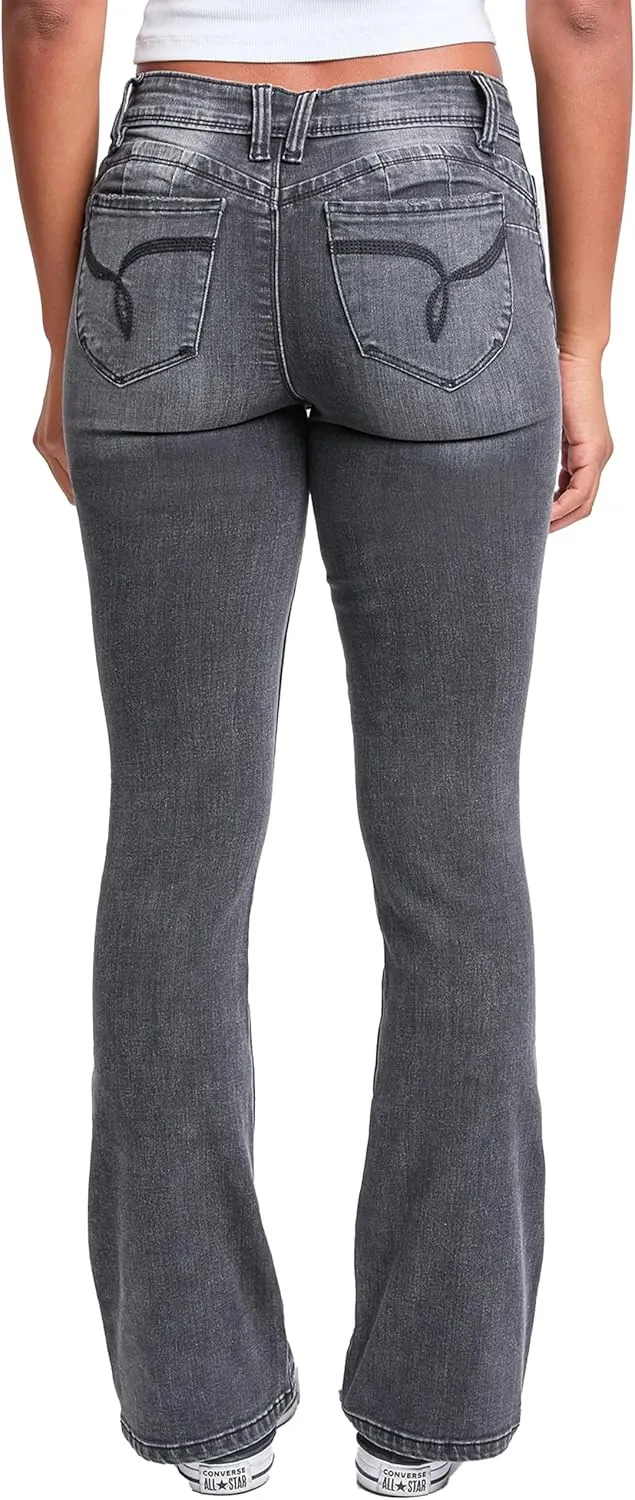 YMI Women's Wannabettabutt Mid Rise Bootcut Jeans