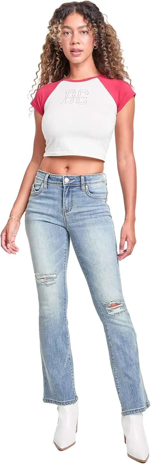YMI Women's Wannabettabutt Mid Rise Bootcut Jeans