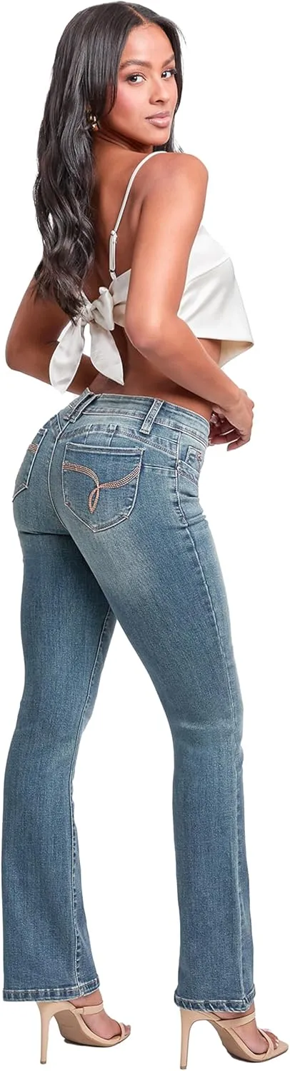 YMI Women's Wannabettabutt Mid Rise Bootcut Jeans