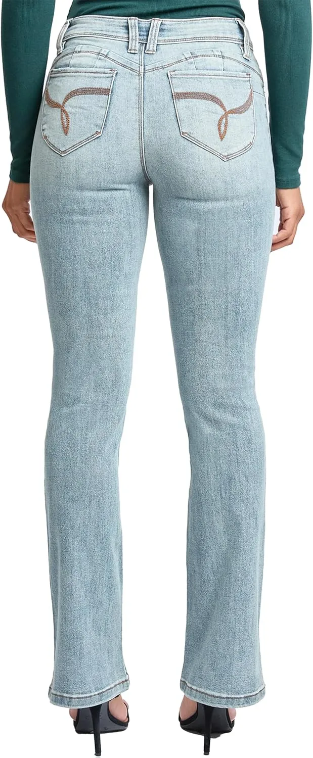 YMI Women's Wannabettabutt Mid Rise Bootcut Jeans