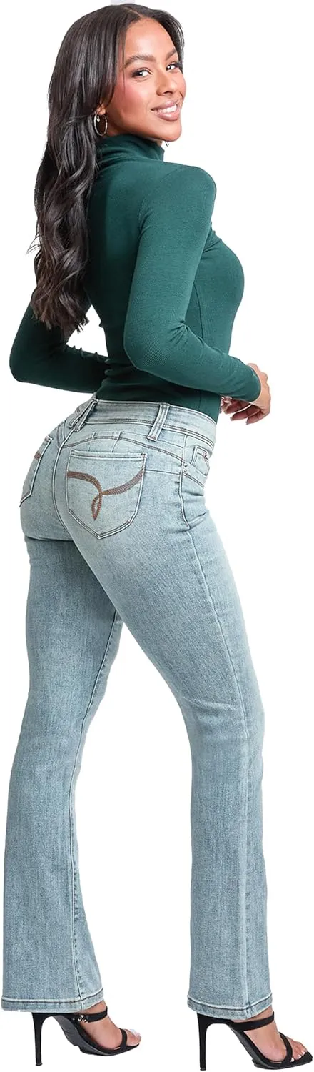 YMI Women's Wannabettabutt Mid Rise Bootcut Jeans