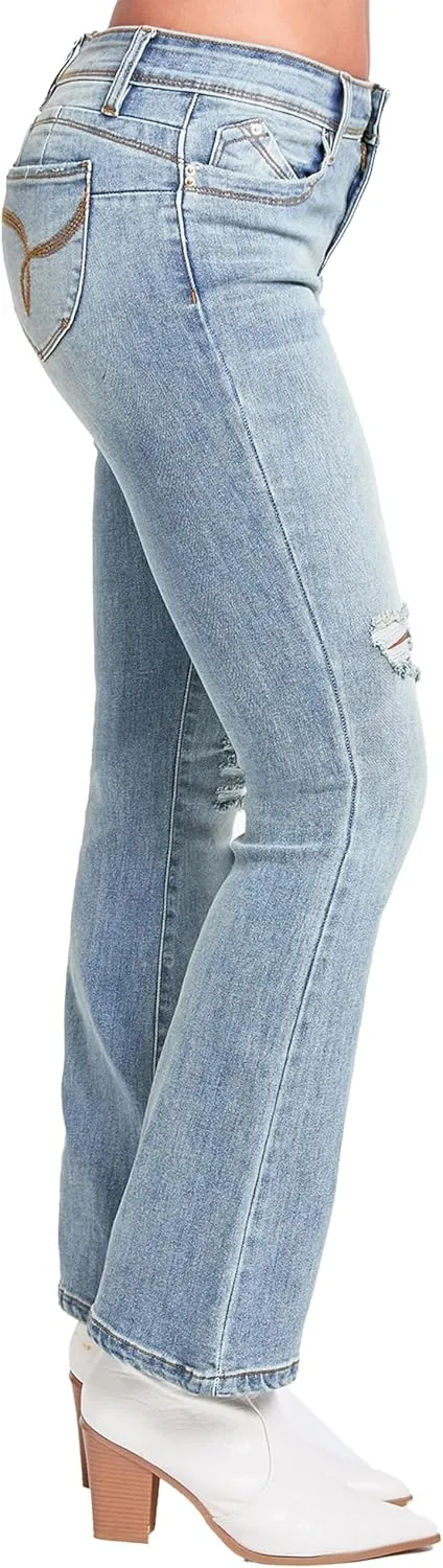 YMI Women's Wannabettabutt Mid Rise Bootcut Jeans