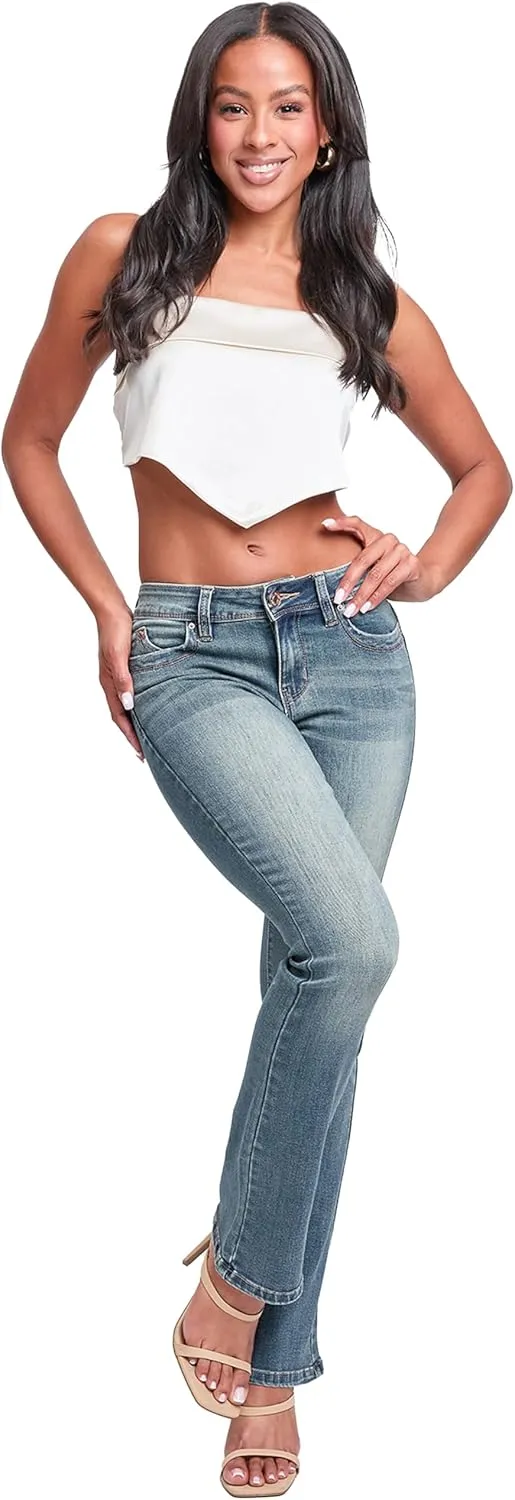 YMI Women's Wannabettabutt Mid Rise Bootcut Jeans