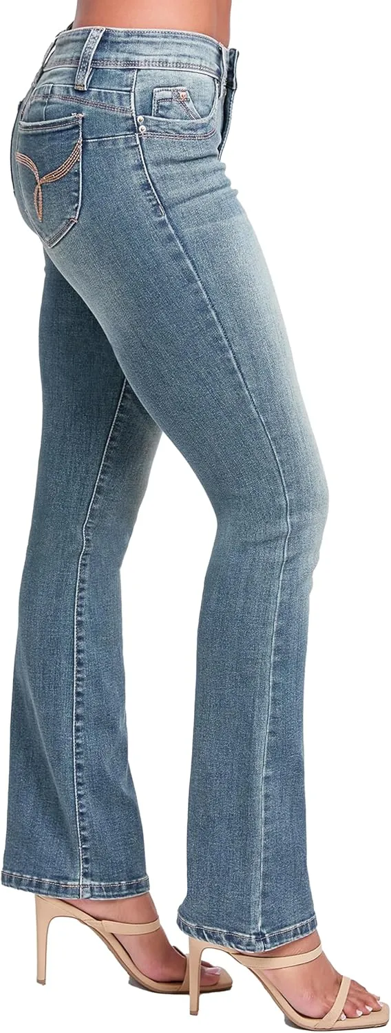 YMI Women's Wannabettabutt Mid Rise Bootcut Jeans
