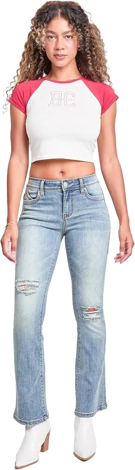 YMI Women's Wannabettabutt Mid Rise Bootcut Jeans