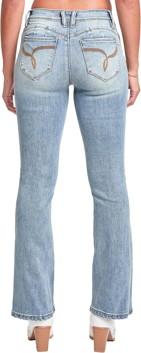 YMI Women's Wannabettabutt Mid Rise Bootcut Jeans