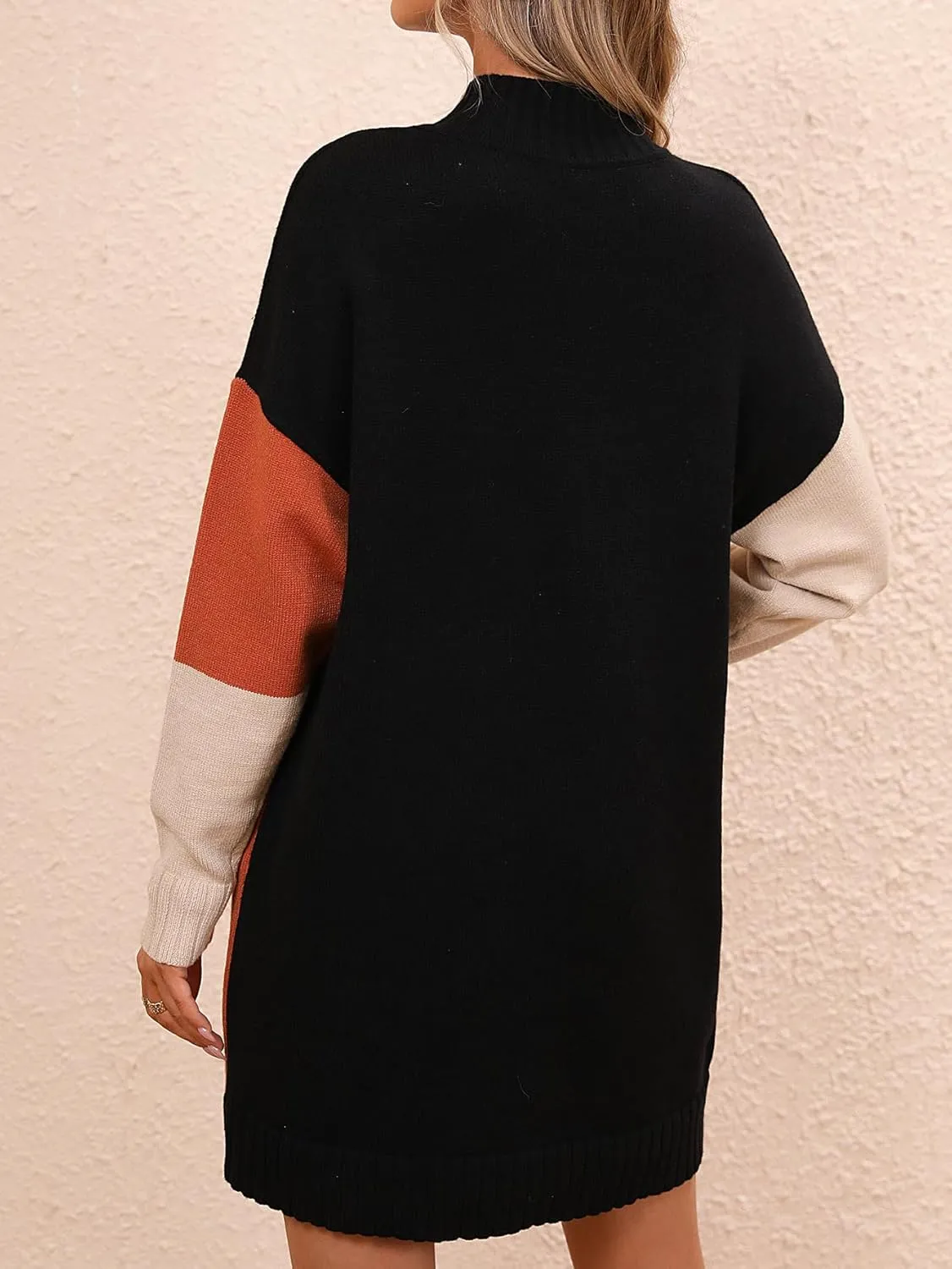 yoeasy Women's Color Block Knit Tunic Sweater Dress Crew Neck Long Sleeve Mini Tunic Pullover Sweater