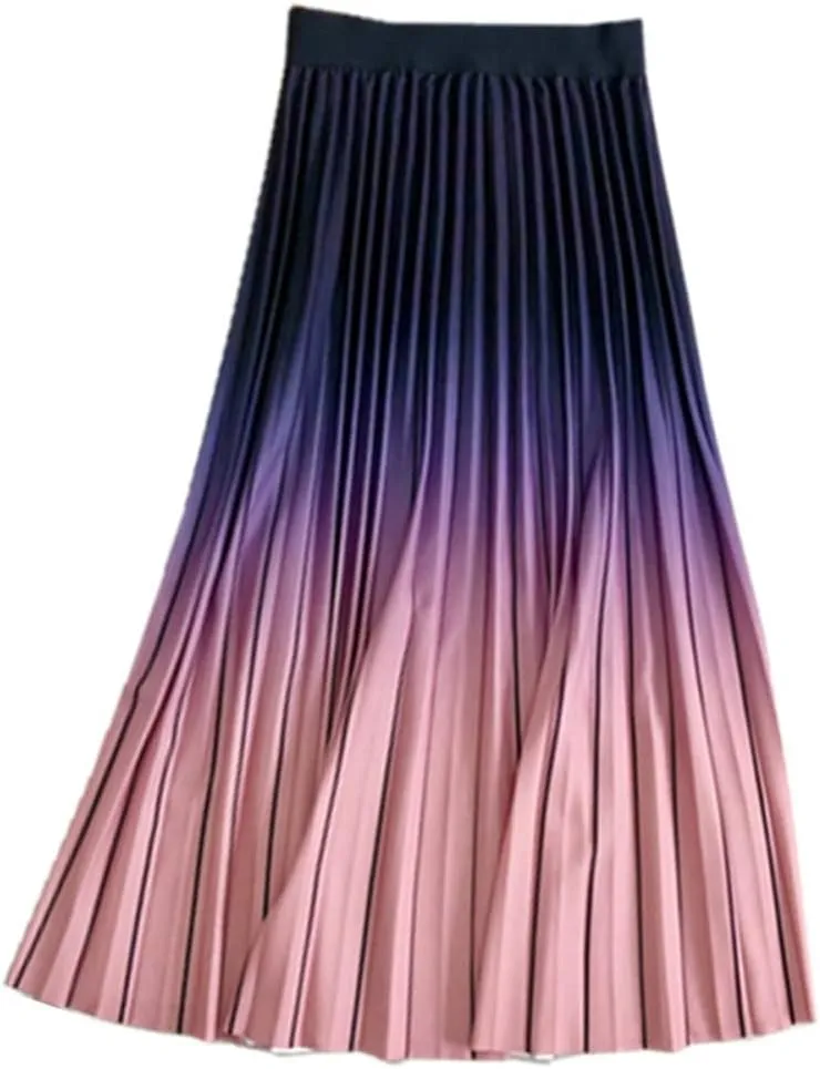 Youllyuu Women Long Midi Skirt Gradient Color Casual Style Pleated Skirts Y2K Skirts