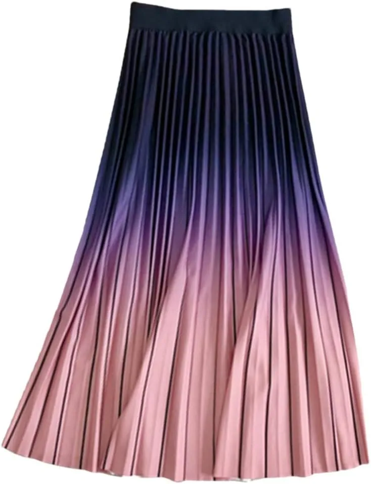 Youllyuu Women Long Midi Skirt Gradient Color Casual Style Pleated Skirts Y2K Skirts