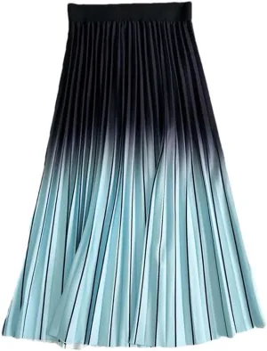 Youllyuu Women Long Midi Skirt Gradient Color Casual Style Pleated Skirts Y2K Skirts